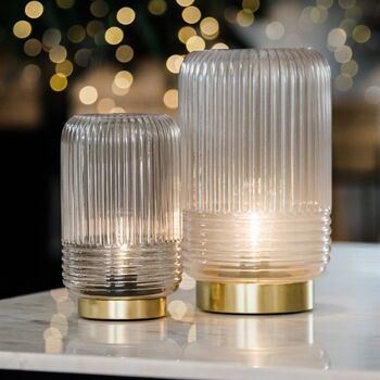 Cordless Grey Ribbed Glass Lamps, 4 of 6