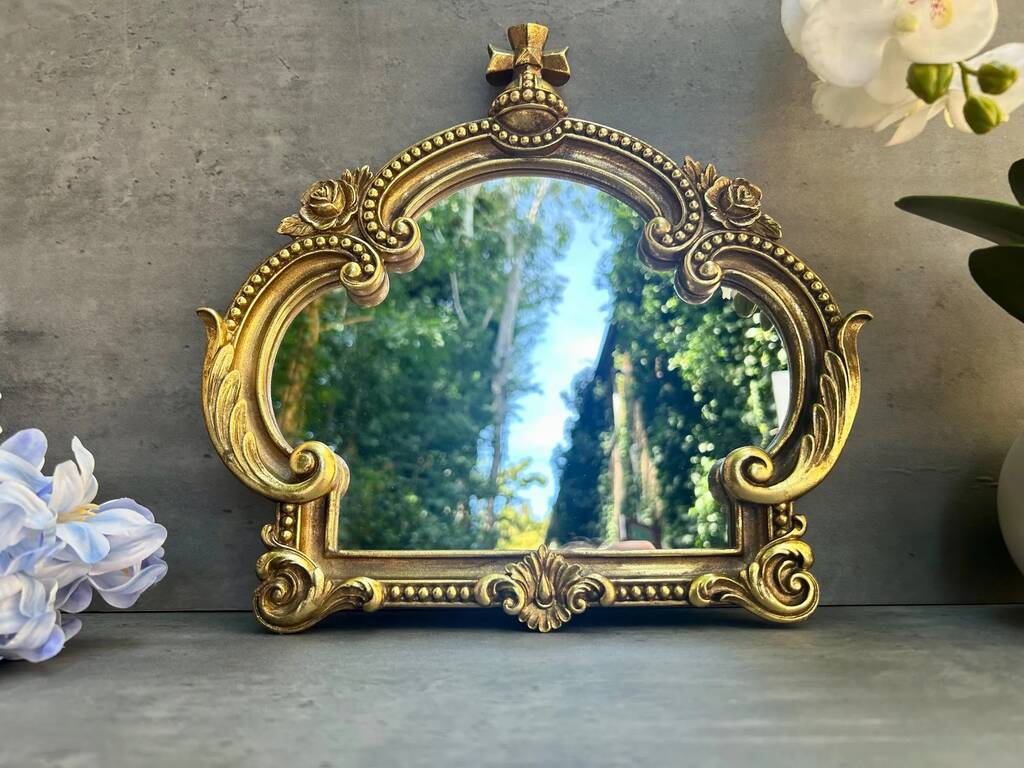 30cm Distressed Gold Baroque Crown Wall Mirror, 1 of 6
