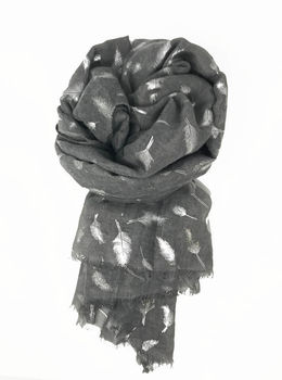 Feather Silver Foil Print Scarf, 4 of 7