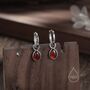Sterling Silver Genuine Garnet Droplet Hoop Earrings, thumbnail 2 of 10
