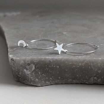 Sterling Silver Star And Moon Hoop Earrings, 2 of 6