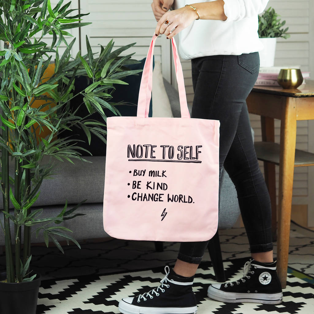 Note To Self Slogan Organic Tote Bag By Rock On Ruby ...
