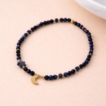 Personalised Waterproof Gold Plated Lapis And Crescent Moon Bracelet, 3 of 7