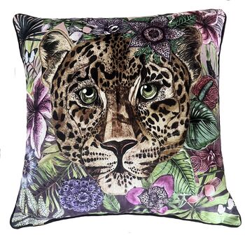 Totem Leopard And Tropical Flowers Luxury Velvet Cushion, 3 of 6