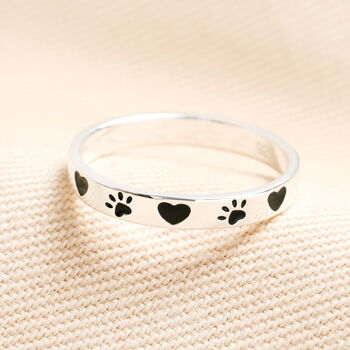 Stainless Steel Silver Dog Paw And Heart Ring In Silver Plating, 2 of 4