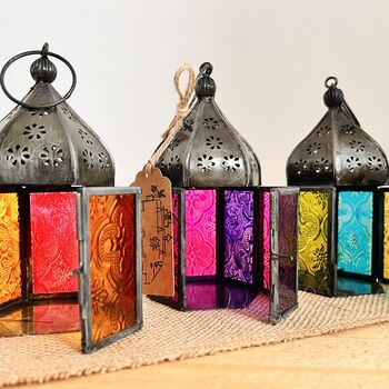 Handmade Moroccan Style Lantern Orange Blue And Purple, 6 of 8