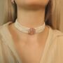 Multi Strand Pearl Rose Gold Zircon Stone Choker Set, thumbnail 3 of 10