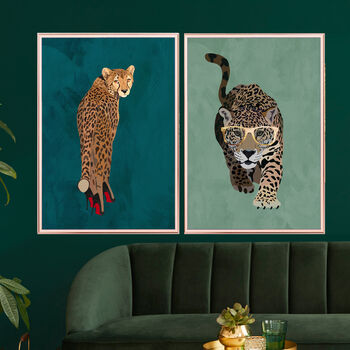 Custom Personalised Cheetah Wearing Heels Art Print, 5 of 10