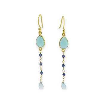 18ct Gold Plated Topaz And Tanzanite Bead Drop Earrings, 2 of 6