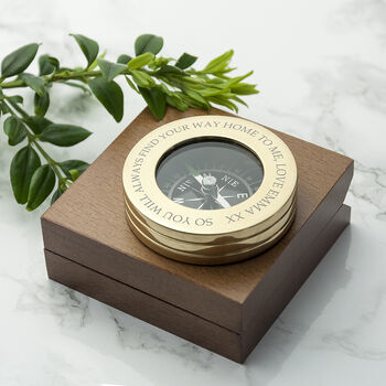 Personalised Travel Brass Compass With Wooden Box, 3 of 4