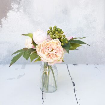 Peony And Green Berry Artificial Garden Bouquet, 2 of 5