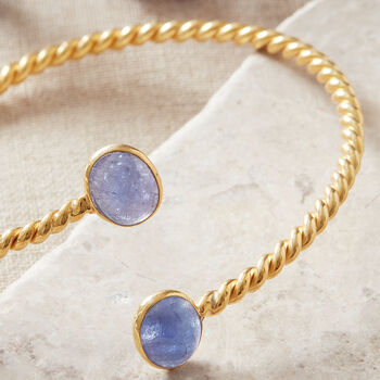 Blue Kyanite Silver Gold Plated Adjustable Bangle, 12 of 12