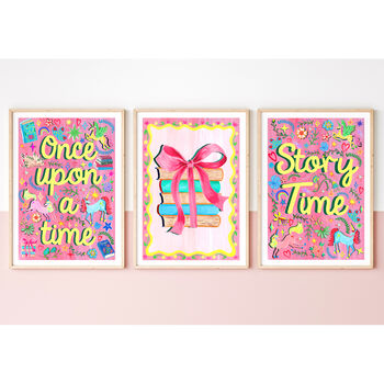 Pink Story Time Print, Reading Nook Illustration, Girls Room Wall Art, 9 of 12