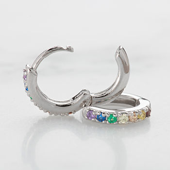 Huggie Hoop Earrings With Rainbow Stones, 5 of 8