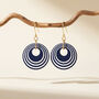 Dark Navy And Pearlescent White Geometric Circular Earrings • Gold Plated Sterling Silver Hooks, thumbnail 5 of 12