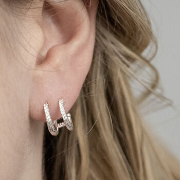 Sterling Silver Cz Double Hoop Huggies, 3 of 6