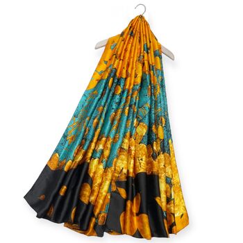 Turquoise And Golden Leaves Silk Blend Scarf, 3 of 7