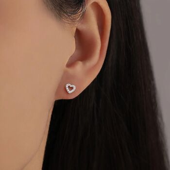 Tiny Open Heart Internally Threaded Flat Back Earrings In Sterling Silver, 3 of 11