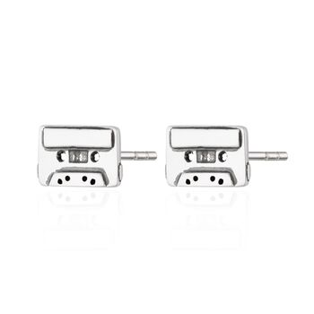 Sterling Silver Cassette Tape Stud Earrings, 2 of 4