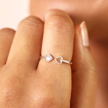 Sterling Silver Double Heart Adjustable Ring, 2 of 7