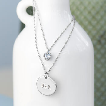 Personalised Layered Crystal Heart And Disc Necklace, 5 of 10