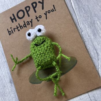Frog Hoppy Birthday Crochet Birthday Card Handmade, 11 of 12