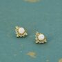 Sterling Silver Vintage White Opal Flower Cz Stud Earrings, thumbnail 3 of 10