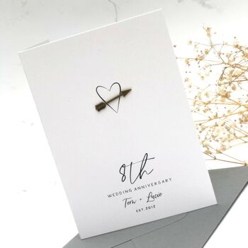 8th Bronze Heart Arrow Personalised Anniversary Card, 3 of 8