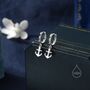 Anchor Huggie Hoop Earrings In Sterling Silver, thumbnail 1 of 11