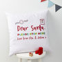 Personalised Christmas Santa Stop Here Cushion, thumbnail 1 of 1