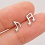 Mismatched Music Notes Internally Threaded Flat Back Earrings In Sterling Silver, thumbnail 8 of 12