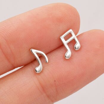 Mismatched Music Notes Internally Threaded Flat Back Earrings In Sterling Silver, 8 of 12