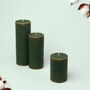 G Decor Fern Green Gold Antique Style Pillar Candles, thumbnail 1 of 5