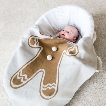 Gingerbread Soft Knit Christmas Baby Blanket, 2 of 11