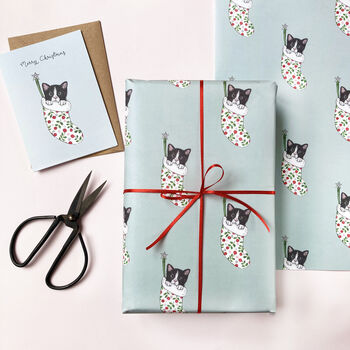 Black And White Cat Christmas Wrapping Paper, 3 of 3