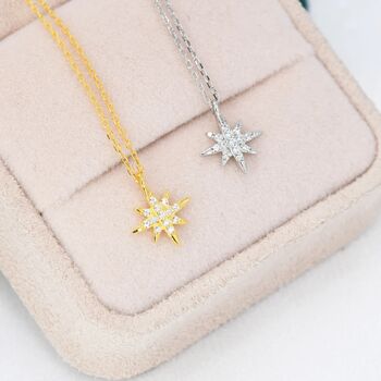Tiny Starburst Pendant Necklace In Sterling Silver, 6 of 12