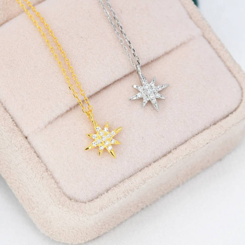 Tiny Starburst Pendant Necklace In Sterling Silver By Silver Rain Silver