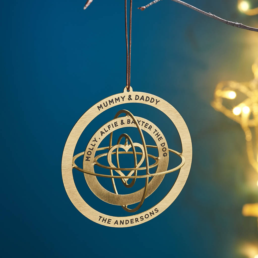 Personalised Solid Brass Globe Christmas Decoration, 1 of 3