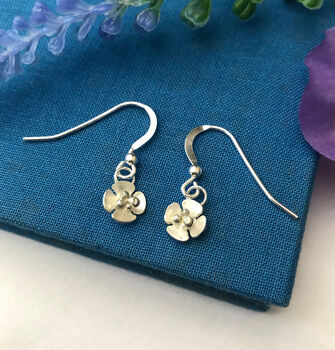 Sterling Silver Mini Blossom Flower Hook Earrings, 9 of 9