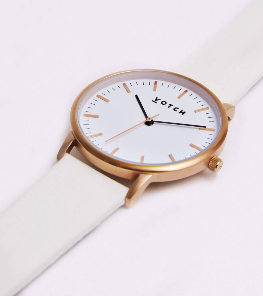 Off White And Rose Gold Vegan Leather Watch, 1 of 3