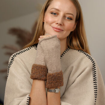 Bouclé Cuff Shimmer Fingerless Gloves – Three Colourways, 3 of 12