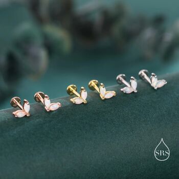 Sterling Silver White Opal Marquise Cluster Earrings, 7 of 12