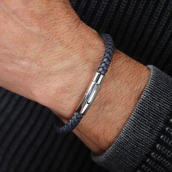 Men's Easy Clasp Leather Plait Bracelet, 2 of 7