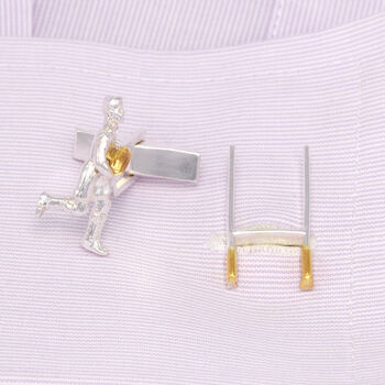 Rugby Cufflinks In Silver And 18ct Gold, 2 of 3