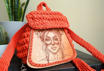 Woven Backpack With Wooden Panel, 6 of 7