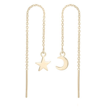 18ct Gold Plated Moon And Star Threader Earrings, 2 of 6