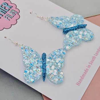 Butterfly Glitter Resin Earrings / Woodland Jewellery / Nature Lover Statement Gift, 3 of 7