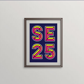 Se25 South Norwood Postcode Neon Typography Print, 2 of 4