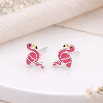 Sterling Silver Pink Flamingo Stud Earrings – 10mm X 7mm, 4 of 6
