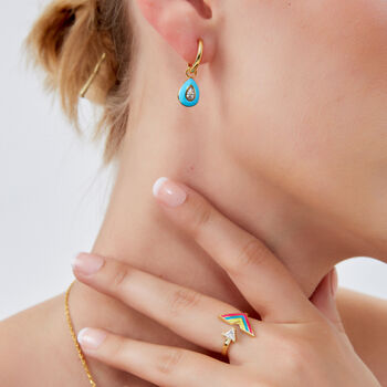 Enamelled Jewelled Sterling Silver Drop Hoop Earring, 3 of 11